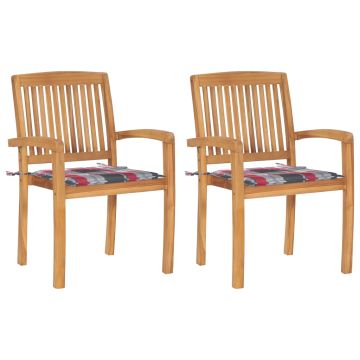 vidaXL Sodo kėdės su languotomis pagalvėlėmis, 2vnt., tikmedis