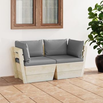 vidaXL Dvivietė sodo sofa iš palečių su pagalvėlėmis, eglės mediena