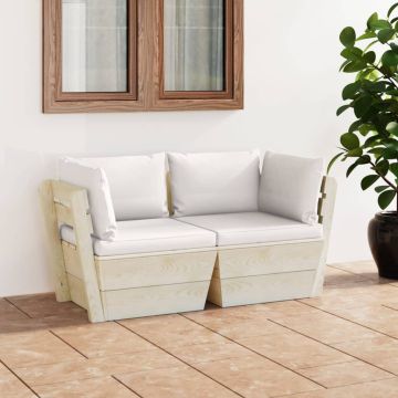vidaXL Dvivietė sodo sofa iš palečių su pagalvėlėmis, eglės mediena