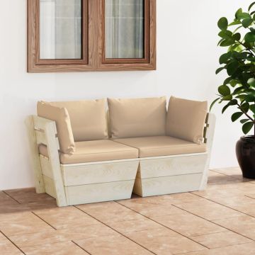 vidaXL Dvivietė sodo sofa iš palečių su pagalvėlėmis, eglės mediena