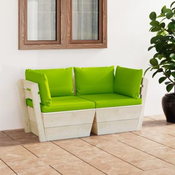 vidaXL Dvivietė sodo sofa iš palečių su pagalvėlėmis, eglės mediena