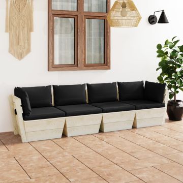 vidaXL Keturvietė sodo sofa iš palečių su pagalvėlėmis, eglės mediena