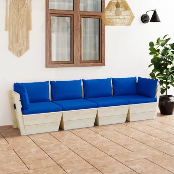vidaXL Keturvietė sodo sofa iš palečių su pagalvėlėmis, eglės mediena