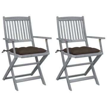 vidaXL Sulankstomos lauko kėdės su pagalvėmis, 2vnt., akacijos masyvas