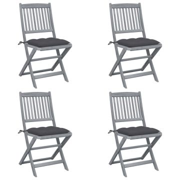 vidaXL Sulankstomos lauko kėdės su pagalvėmis, 4vnt., akacijos masyvas