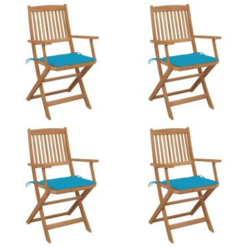 vidaXL Sulankstomos sodo kėdės su pagalvėmis, 4vnt., akacijos masyvas