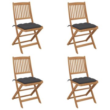 vidaXL Sulankstomos sodo kėdės su pagalvėmis, 4vnt., akacijos masyvas