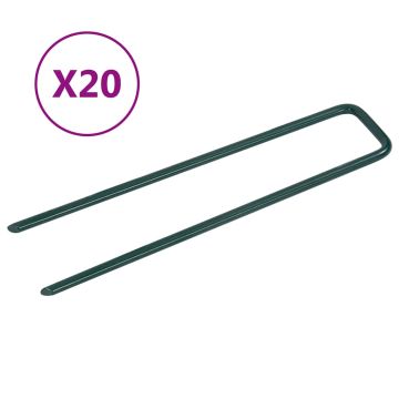 vidaXL Dirbtinės žolės smaigai, 20vnt., geležis, U formos