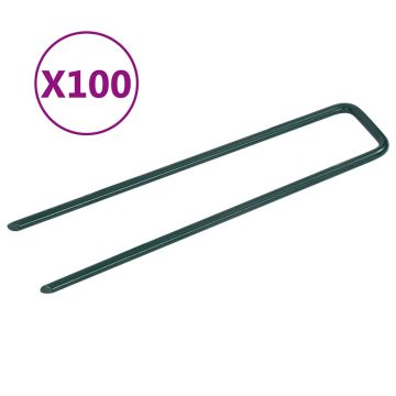 vidaXL Dirbtinės žolės smaigai, 100vnt., geležis, U formos