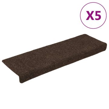 vidaXL Laiptų kilimėliai, lipnūs, 15 vnt., 65x21x4 cm, rudi, stačiakampiai kraštai