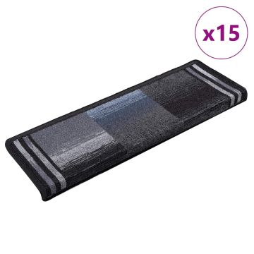 vidaXL Lipnūs laiptų kilimėliai, 15vnt., juodas ir pilkas, 65x21x4cm