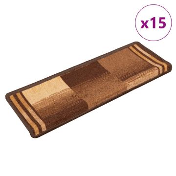 vidaXL Lipnūs laiptų kilimėliai, 15vnt., rudos spalvos, 65x21x4cm
