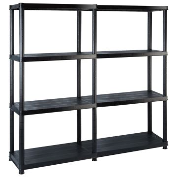 vidaXL Lentyna daiktams, 4 aukštų, juoda, 122x30,5x130cm, plastikas