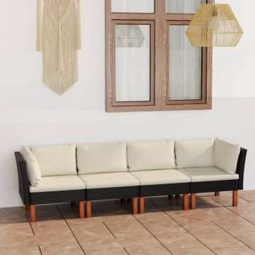 vidaXL Keturvietė sodo sofa su pagalvėlėmis, juoda, poliratanas