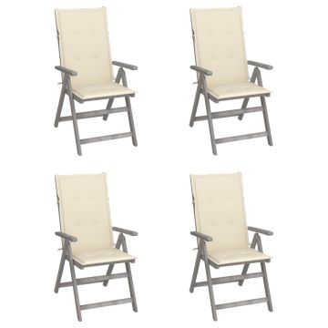 vidaXL Atlošiamos sodo kėdės su pagalvėlėmis, 4vnt., akacijos masyvas