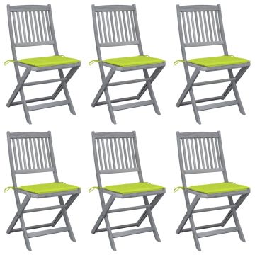 vidaXL Sulankstomos lauko kėdės su pagalvėmis, 6vnt., akacijos masyvas