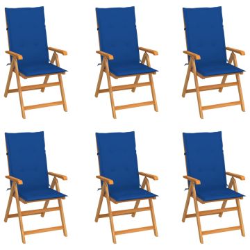 vidaXL Sodo kėdės su mėlynomis pagalvėlėmis, 6vnt., tikmedis