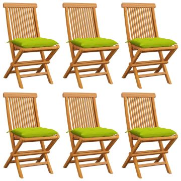 vidaXL Sodo kėdės su pagalvėlėmis, 6vnt., žalios, tikmedžio medienos masyvas