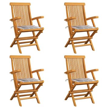 vidaXL Sodo kėdės su languotomis pagalvėmis, 4vnt., tikmedžio masyvas