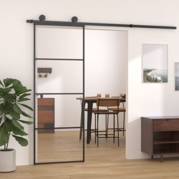 vidaXL Stumdomos durys, juodos, 76x205cm, aliuminis ir ESG stiklas