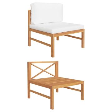 vidaXL Vidurinė sodo sofos dalis su kreminėmis pagalvėlėmis, tikmedis