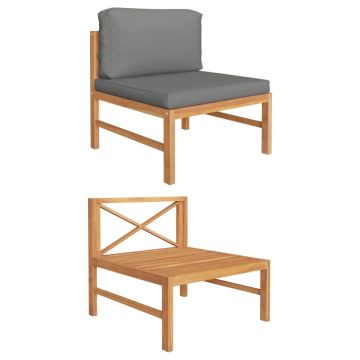 vidaXL Vidurinė sofos dalis su tamsiai pilkomis pagalvėmis, tikmedis