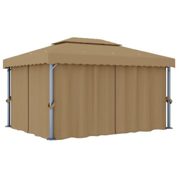 vidaXL Pavėsinė su užuolaidomis, taupe spalvos, 4x3m, aliuminis