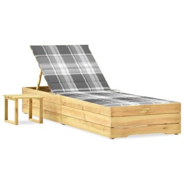 vidaXL Sodo saulės gultas su staliuku ir čiužinuku, impregnuota pušis