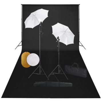 vidaXL Studijos komplektas su šviestuvais/skėčiais/fonu/reflektoriumi