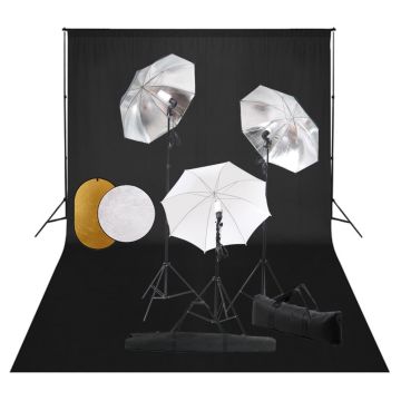 vidaXL Studijos komplektas su šviestuvais/skėčiais/fonu/reflektoriumi