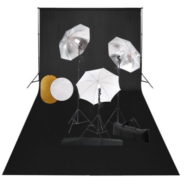 vidaXL Studijos komplektas su šviestuvais/skėčiais/fonu/reflektoriumi
