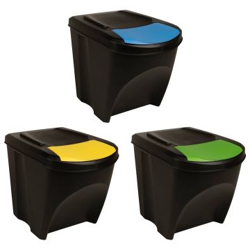 vidaXL Viena ant kitos sudedamos šiukšliadėžės, 3vnt., antracito, 75l