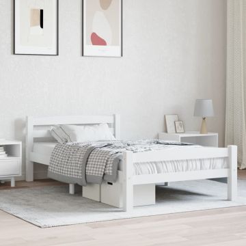 vidaXL Lovos rėmas, baltos spalvos, 90x200cm, pušies medienos masyvas