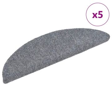 vidaXL Laiptų kilimėliai, lipnūs, 5 vnt., 56x17x3 cm, šviesiai pilki, pusapvaliai
