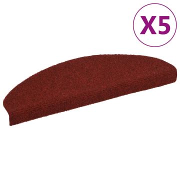 vidaXL Laiptų kilimėliai, lipnūs, 5 vnt., 65x21x4 cm, bordo raudoni, pusapvaliai, dideli