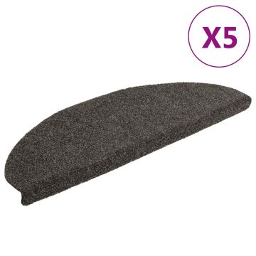 vidaXL Laiptų kilimėliai, lipnūs, 5 vnt., 65x21x4 cm, antracito spalvos, pusapvaliai, dideli