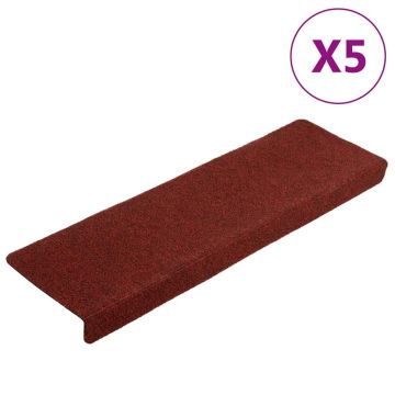 vidaXL Laiptų kilimėliai, lipnūs, 5 vnt., 65x21x4 cm, bordo raudoni, stačiakampiai, kraštai