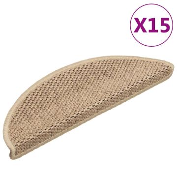 vidaXL Lipnūs laiptų kilimėliai, 15vnt., smėlio spalvos, 56x17x3cm
