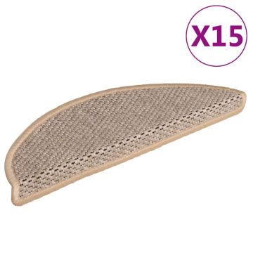 vidaXL Lipnūs laiptų kilimėliai, 15vnt., smėlio spalvos, 56x17x3cm