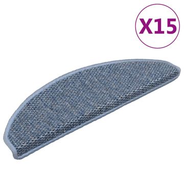 vidaXL Lipnūs laiptų kilimėliai, 15vnt., mėlynos spalvos, 65x21x4cm