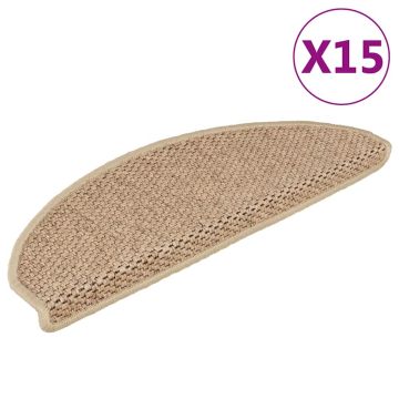 vidaXL Lipnūs laiptų kilimėliai, 15vnt., smėlio spalvos, 65x21x4cm