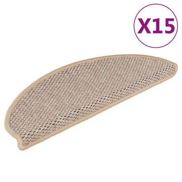 vidaXL Lipnūs laiptų kilimėliai, 15vnt., šviesios smėlio, 65x21x4cm