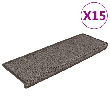 vidaXL Lipnūs laiptų kilimėliai, 15vnt., pilki ir smėlio, 65x21x4cm