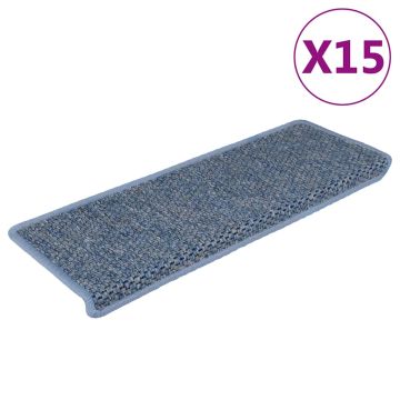 vidaXL Lipnūs laiptų kilimėliai, 15vnt., mėlynos spalvos, 65x21x4cm