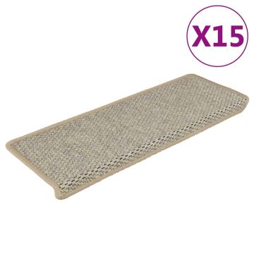 vidaXL Lipnūs laiptų kilimėliai, 15vnt., šviesiai žalios spalvos, 65x21x4cm