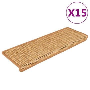 vidaXL Lipnūs laiptų kilimėliai, 15vnt., sizalas spalvos, 65x21x4cm
