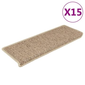 vidaXL Lipnūs laiptų kilimėliai, 15vnt., smėlio spalvos, 65x21x4cm