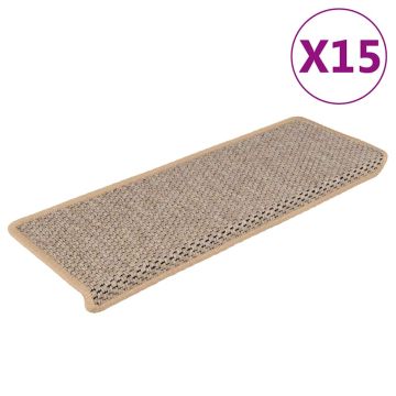 vidaXL Lipnūs laiptų kilimėliai, 15vnt., šviesios smėlio, 65x21x4cm