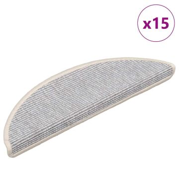 vidaXL Laiptų kilimėliai, 15 vnt., 56x17x3 cm, sidabro spalvos, pusapvaliai
