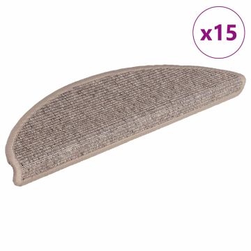 vidaXL Laiptų kilimėliai, 15 vnt., 56x17x3 cm, tamsiai smėlio spalvos, pusapvaliai